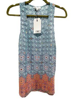 NWT DR2 Medallion Print Tank Top Blue Orange Sleeveless Blouse Medium
